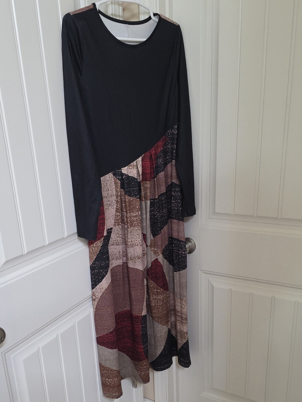 Black and Multicolor Panel Maxi Skirt